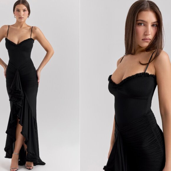 House of CB ‘Gabbi’ Black Ruffle Maxi Dress NWOT